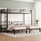 Bellemave Twin over Twin & Twin Metal Triple Bunk Bed, Detachable L-Shape, Convertible to 3 Beds, Guardrails & Shelf, Black