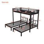 Bellemave Twin over Twin & Twin Metal Triple Bunk Bed, Detachable L-Shape, Convertible to 3 Beds, Guardrails & Shelf, Black