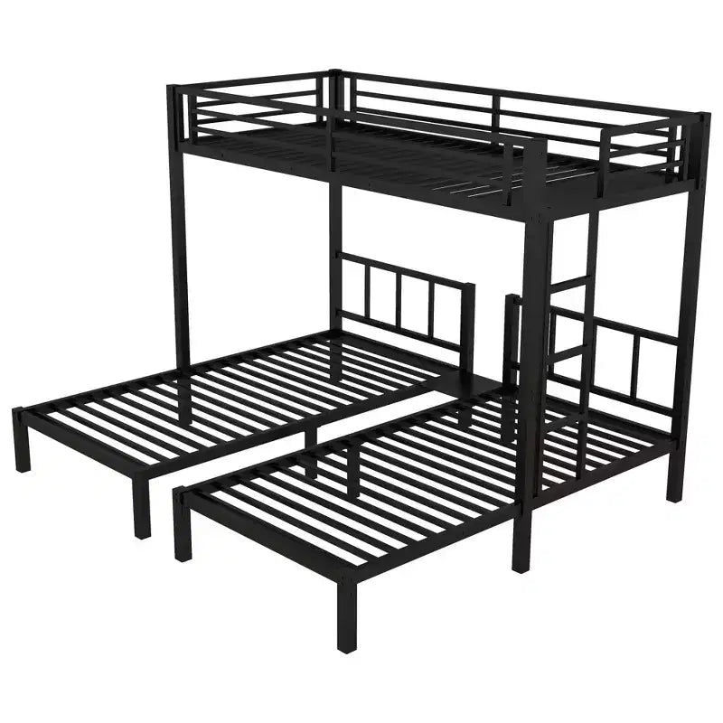 Bellemave Twin over Twin & Twin Metal Triple Bunk Bed, Detachable L-Shape, Convertible to 3 Beds, Guardrails & Shelf, Black