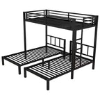 Bellemave Twin over Twin & Twin Metal Triple Bunk Bed, Detachable L-Shape, Convertible to 3 Beds, Guardrails & Shelf, Black