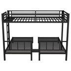 Bellemave Twin over Twin & Twin Metal Triple Bunk Bed, Detachable L-Shape, Convertible to 3 Beds, Guardrails & Shelf, Black