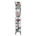 32-Pocket Rotating Card Display Stand with Wheels and Sign Holder - 360 Degree Spinning Rack