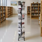 32-Pocket Rotating Card Display Stand with Wheels and Sign Holder - 360 Degree Spinning Rack