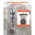 32-Pocket Rotating Card Display Stand with Wheels and Sign Holder - 360 Degree Spinning Rack
