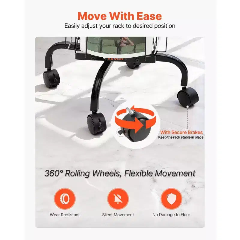 32-Pocket Rotating Card Display Stand with Wheels and Sign Holder - 360 Degree Spinning Rack