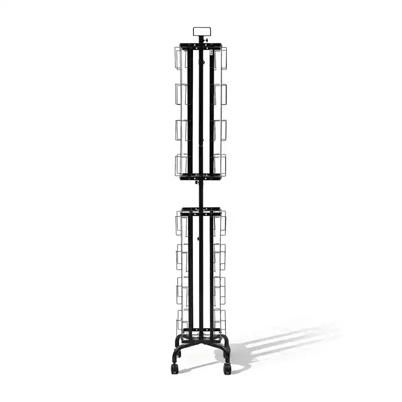 32-Pocket Rotating Card Display Stand with Wheels and Sign Holder - 360 Degree Spinning Rack