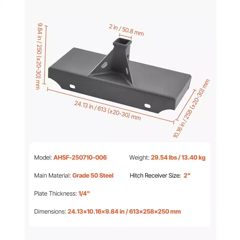 VEVOR 1/4 in Skid Steer Mount Plate with 2 Receiver Hitch, Universal Quick Attach Mount Plate, 1500lbs Capacity, Heavy Duty Steel Loader Plates,Gray