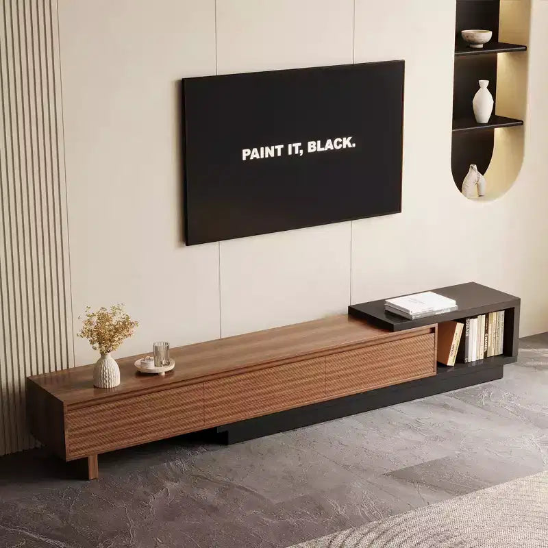 Luck Live Mid-Century Modern 78.74102.3 Extendable TV Stand with 3 Drawers, Textured Front Design & Modern Media Console for Living Room