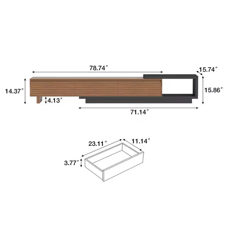Luck Live Mid-Century Modern 78.74102.3 Extendable TV Stand with 3 Drawers, Textured Front Design & Modern Media Console for Living Room