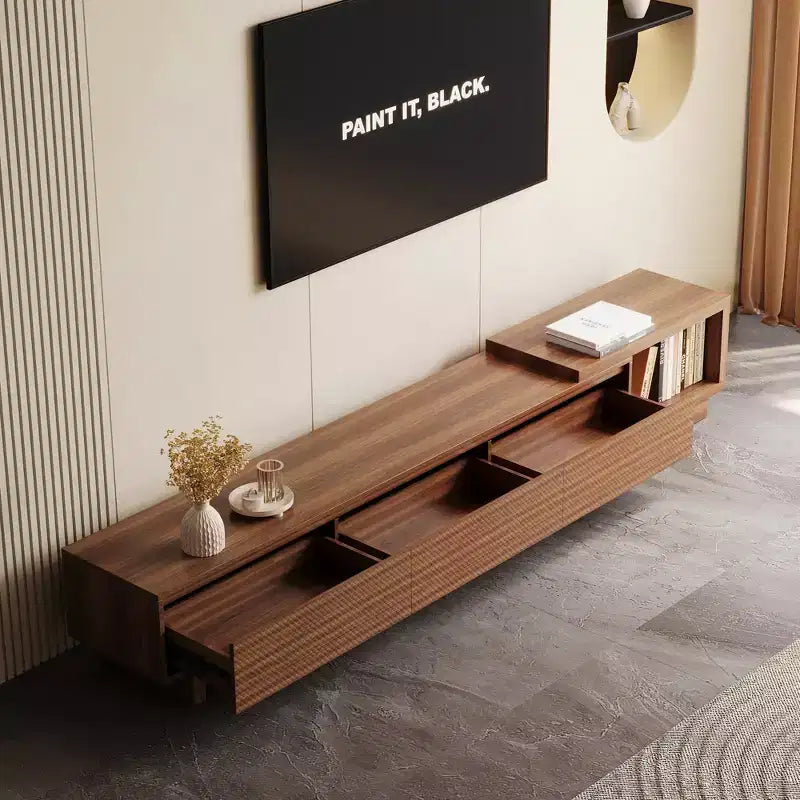 Luck Live Mid-Century Modern 78.74102.3 Extendable TV Stand with 3 Drawers, Textured Front Design & Modern Media Console for Living Room