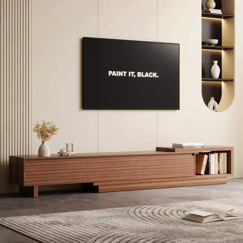 Luck Live Mid-Century Modern 78.74102.3 Extendable TV Stand with 3 Drawers, Textured Front Design & Modern Media Console for Living Room