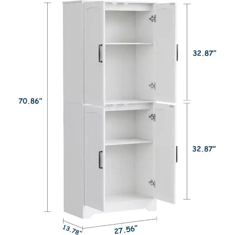 Farmhouse Kitchen Pantry Cabinet, 71 Tall Wood Pantry Storage Cabinet with 4 Doors & Adjustable Shelves, Cupboard for Dining Room Living Room