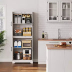 Farmhouse Kitchen Pantry Cabinet, 71 Tall Wood Pantry Storage Cabinet with 4 Doors & Adjustable Shelves, Cupboard for Dining Room Living Room