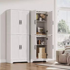 Farmhouse Kitchen Pantry Cabinet, 71 Tall Wood Pantry Storage Cabinet with 4 Doors & Adjustable Shelves, Cupboard for Dining Room Living Room