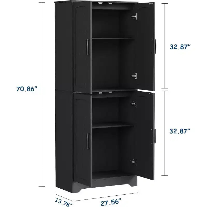 Farmhouse Kitchen Pantry Cabinet, 71 Tall Wood Pantry Storage Cabinet with 4 Doors & Adjustable Shelves, Cupboard for Dining Room Living Room