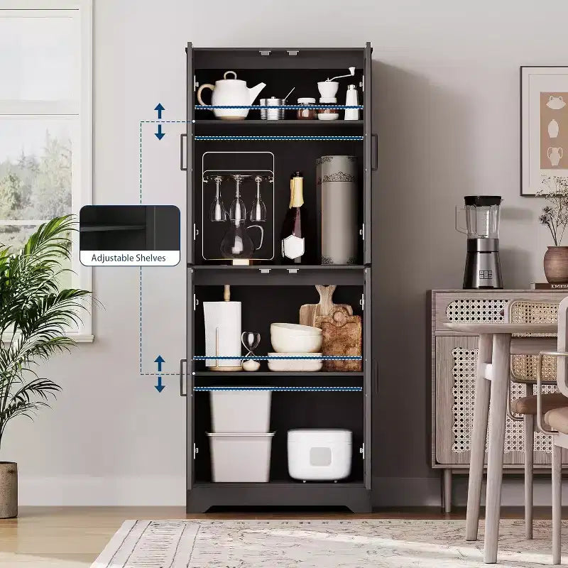 Farmhouse Kitchen Pantry Cabinet, 71 Tall Wood Pantry Storage Cabinet with 4 Doors & Adjustable Shelves, Cupboard for Dining Room Living Room