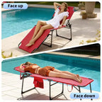 Folding Sun Lounger with Face Hole  75 x 28 Portable Recliner Chair, 5-Position Adjustable Backrest, Includes Pillow & Side Pocket for Beach