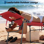 Folding Sun Lounger with Face Hole  75 x 28 Portable Recliner Chair, 5-Position Adjustable Backrest, Includes Pillow & Side Pocket for Beach
