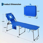 Folding Sun Lounger with Face Hole  75 x 28 Portable Recliner Chair, 5-Position Adjustable Backrest, Includes Pillow & Side Pocket for Beach