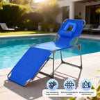Folding Sun Lounger with Face Hole  75 x 28 Portable Recliner Chair, 5-Position Adjustable Backrest, Includes Pillow & Side Pocket for Beach