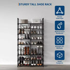 8-Tier Vertical Metal Shoe Rack with Adjustable Shelves, Space-Saving Tall Closet Organizer, Black