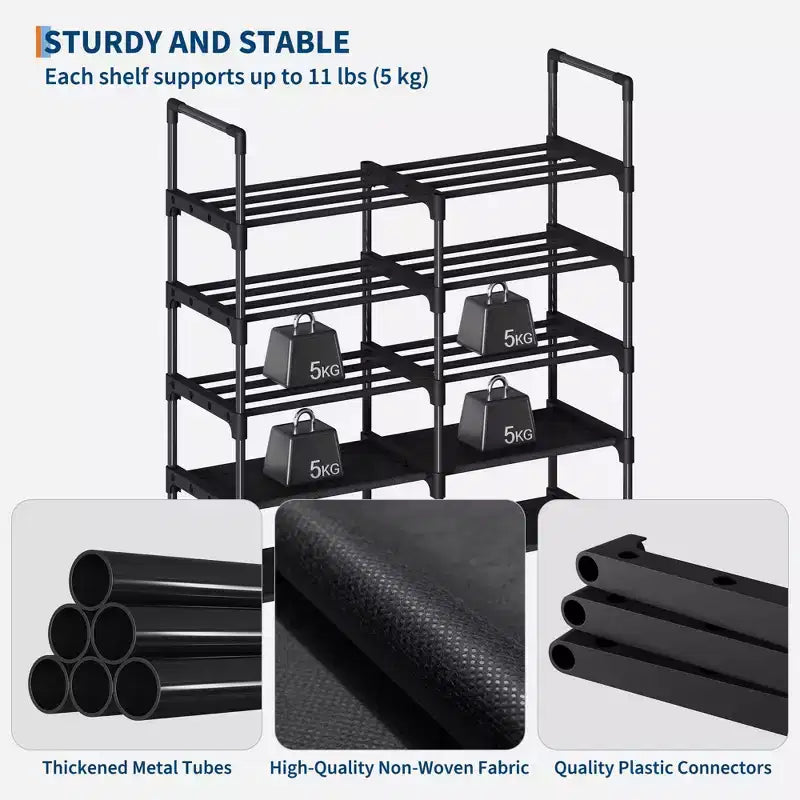 8-Tier Vertical Metal Shoe Rack with Adjustable Shelves, Space-Saving Tall Closet Organizer, Black