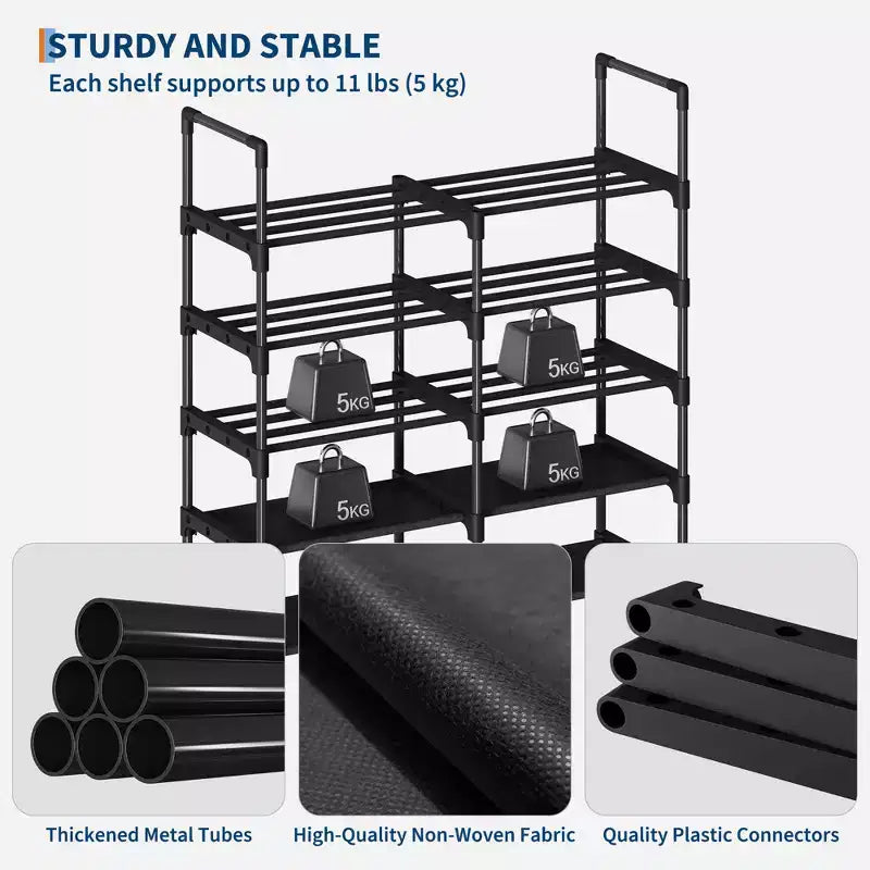 8-Tier Vertical Metal Shoe Rack with Adjustable Shelves, Space-Saving Tall Closet Organizer, Black