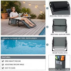 5-Position Adjustable Chaise Lounge - 75 Outdoor Sun Tanning Chair with Pillow & Side Pocket, Portable Folding Recliner for Beach(1-Pack)