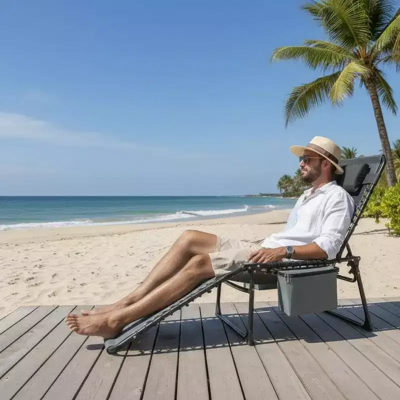 5-Position Adjustable Chaise Lounge - 75 Outdoor Sun Tanning Chair with Pillow & Side Pocket, Portable Folding Recliner for Beach(1-Pack)