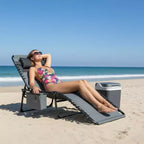 5-Position Adjustable Chaise Lounge - 75 Outdoor Sun Tanning Chair with Pillow & Side Pocket, Portable Folding Recliner for Beach(1-Pack)