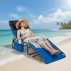 5-Position Adjustable Chaise Lounge - 75 Outdoor Sun Tanning Chair with Pillow & Side Pocket, Portable Folding Recliner for Beach(1-Pack)