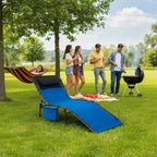 5-Position Adjustable Chaise Lounge - 75 Outdoor Sun Tanning Chair with Pillow & Side Pocket, Portable Folding Recliner for Beach(1-Pack)