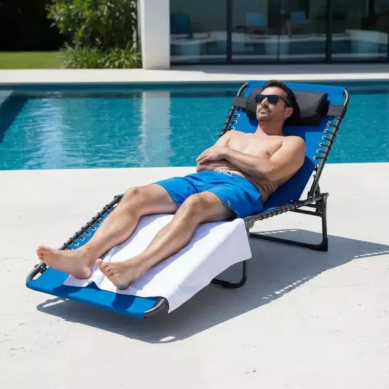 5-Position Adjustable Chaise Lounge - 75 Outdoor Sun Tanning Chair with Pillow & Side Pocket, Portable Folding Recliner for Beach(1-Pack)