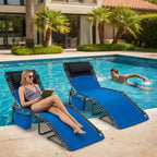 5-Position Adjustable Chaise Lounge - 75 Outdoor Sun Tanning Chair with Pillow & Side Pocket, Portable Folding Recliner for Beach(1-Pack)