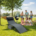 5-Position Adjustable Chaise Lounge - 75 Outdoor Sun Tanning Chair with Pillow & Side Pocket, Portable Folding Recliner for Beach(1-Pack)