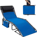 5-Position Adjustable Chaise Lounge - 75 Outdoor Sun Tanning Chair with Pillow & Side Pocket, Portable Folding Recliner for Beach(1-Pack)