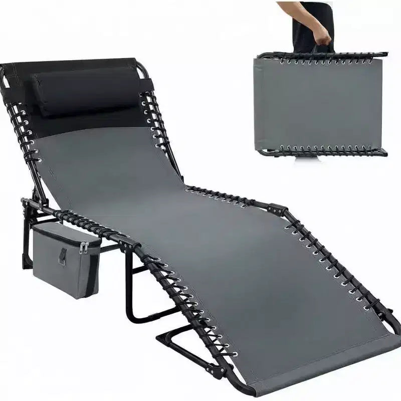 5-Position Adjustable Chaise Lounge - 75 Outdoor Sun Tanning Chair with Pillow & Side Pocket, Portable Folding Recliner for Beach(1-Pack)