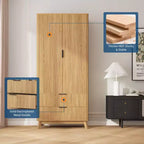 COZONY 71 Armoire Wardrobe Closet with Drawers, Modern Wooden Bedroom Storage Cabinet with Adjustable Shelves & Hanging Rod