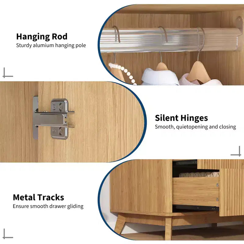 COZONY 71 Armoire Wardrobe Closet with Drawers, Modern Wooden Bedroom Storage Cabinet with Adjustable Shelves & Hanging Rod