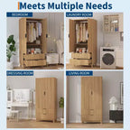 COZONY 71 Armoire Wardrobe Closet with Drawers, Modern Wooden Bedroom Storage Cabinet with Adjustable Shelves & Hanging Rod