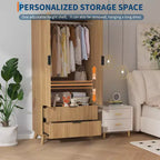 COZONY 71 Armoire Wardrobe Closet with Drawers, Modern Wooden Bedroom Storage Cabinet with Adjustable Shelves & Hanging Rod