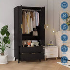 COZONY 71 Armoire Wardrobe Closet with Drawers, Modern Wooden Bedroom Storage Cabinet with Adjustable Shelves & Hanging Rod