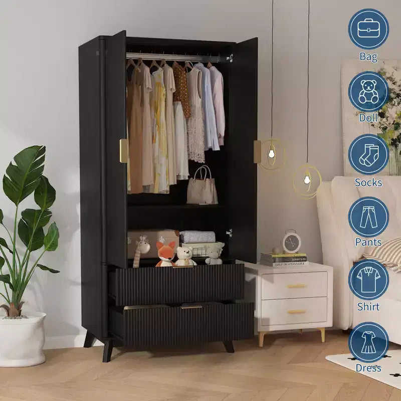 COZONY 71 Armoire Wardrobe Closet with Drawers, Modern Wooden Bedroom Storage Cabinet with Adjustable Shelves & Hanging Rod