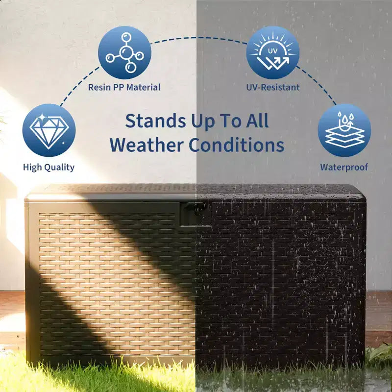 73 Gallon Waterproof Large Resin Deck Box Indoor Outdoor, Lockable Storage Container for Patio Furniture Cushions, Throw Pillows, Garden Tools