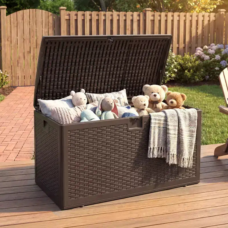 73 Gallon Waterproof Large Resin Deck Box Indoor Outdoor, Lockable Storage Container for Patio Furniture Cushions, Throw Pillows, Garden Tools
