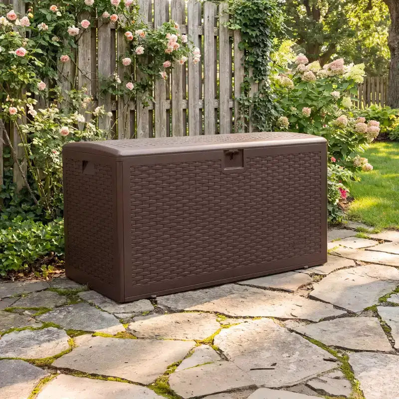 73 Gallon Waterproof Large Resin Deck Box Indoor Outdoor, Lockable Storage Container for Patio Furniture Cushions, Throw Pillows, Garden Tools