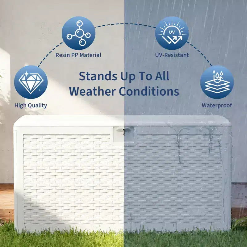 73 Gallon Waterproof Large Resin Deck Box Indoor Outdoor, Lockable Storage Container for Patio Furniture Cushions, Throw Pillows, Garden Tools