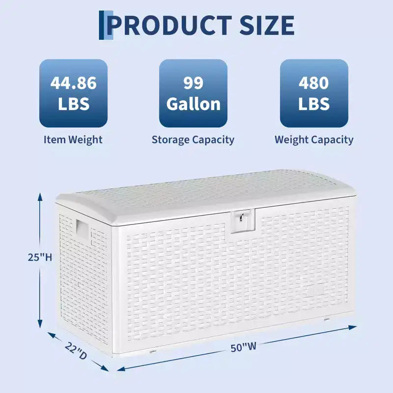 73 Gallon Waterproof Large Resin Deck Box Indoor Outdoor, Lockable Storage Container for Patio Furniture Cushions, Throw Pillows, Garden Tools
