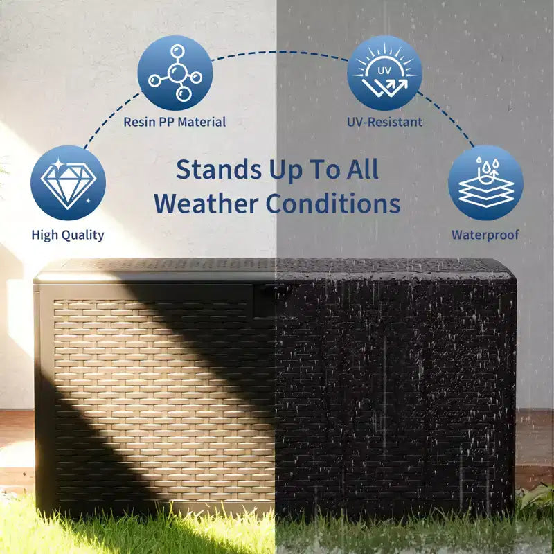 73 Gallon Waterproof Large Resin Deck Box Indoor Outdoor, Lockable Storage Container for Patio Furniture Cushions, Throw Pillows, Garden Tools