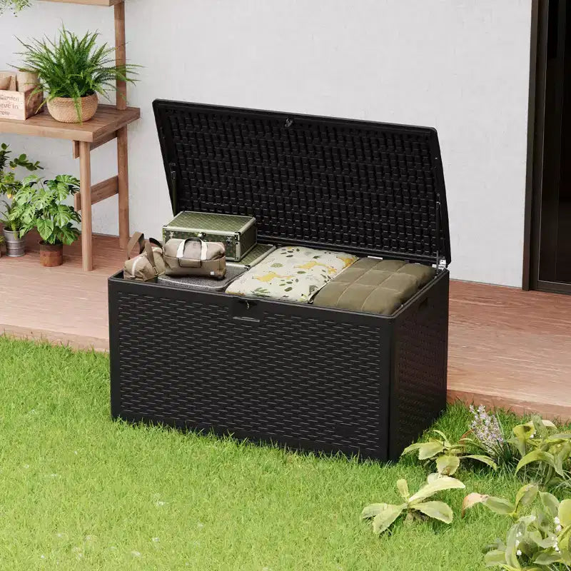 73 Gallon Waterproof Large Resin Deck Box Indoor Outdoor, Lockable Storage Container for Patio Furniture Cushions, Throw Pillows, Garden Tools